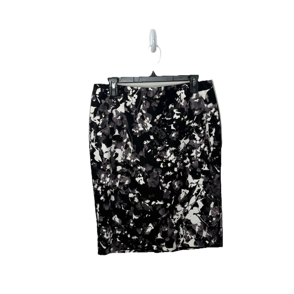 Adrianna Papell Pencil Skirt Black Grey White Abstract Strokes Lined Size 8